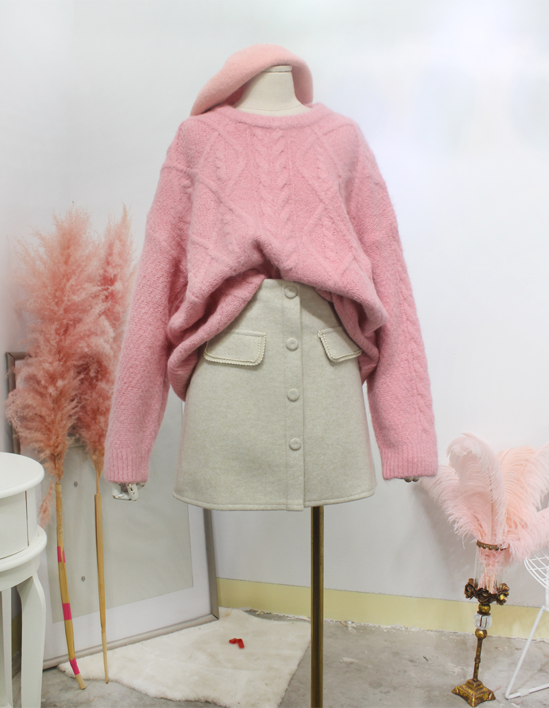 粉色软糯套头针织衫上衣秋冬2025甜美慵懒宽松麻花软绵羊绒毛衣女