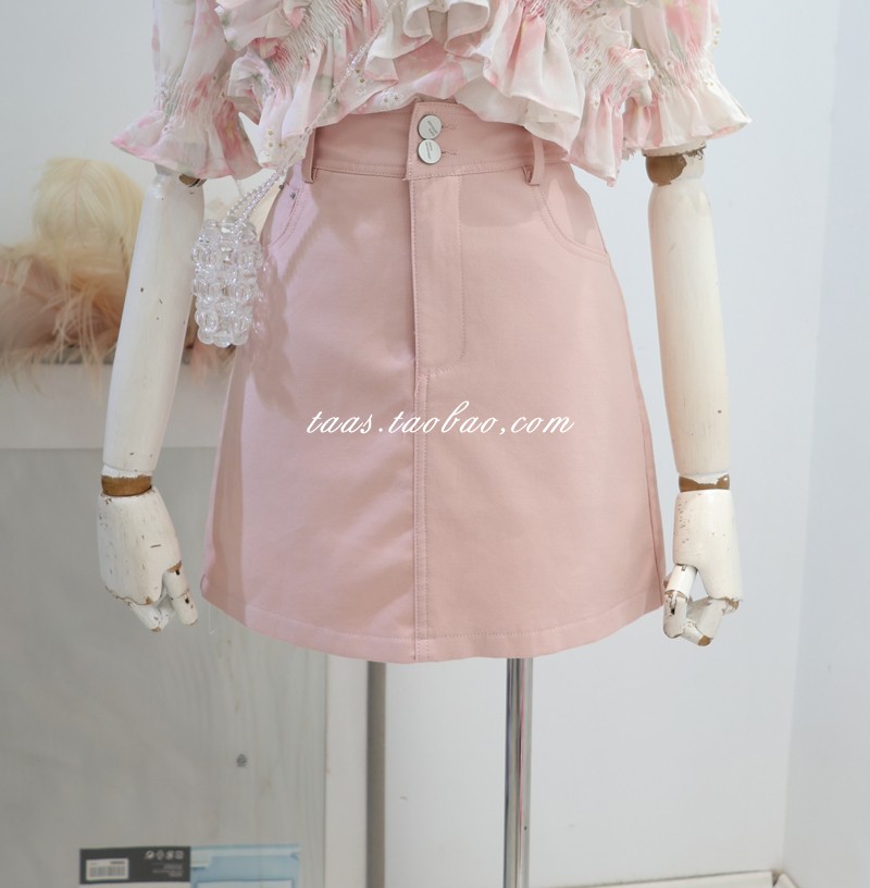 粉色订染半身裙少女风法式夏季高腰显瘦小众设计感百搭防走光短裙