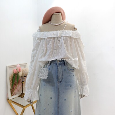法式一字领刺绣娃娃衫绝美上衣