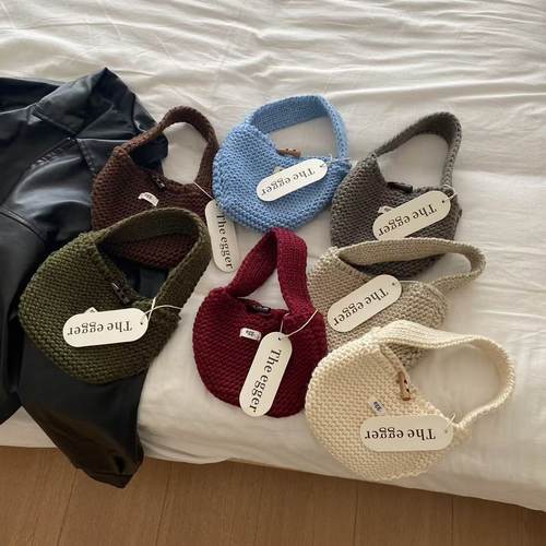 ins博主同款秋冬自制韩系牛角扣小标手拎包百搭针织小手提包韩国