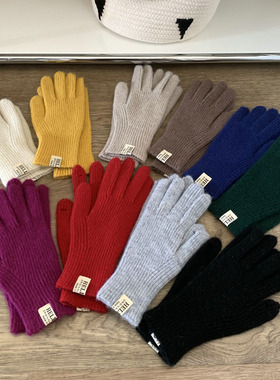 时尚防寒毛线手套女分指针织冬天女触屏红色羊毛骑车秋冬保暖冬季