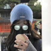 韩代同款 简约百搭软糯针织冷帽毛线帽保暖包头蓝色秋冬新款 女