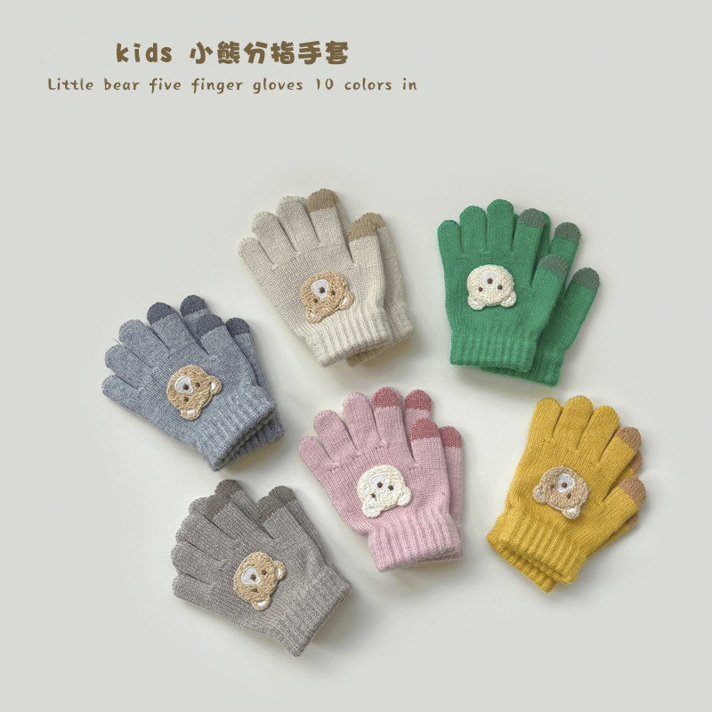 小熊保暖防寒男童针织宝宝手套