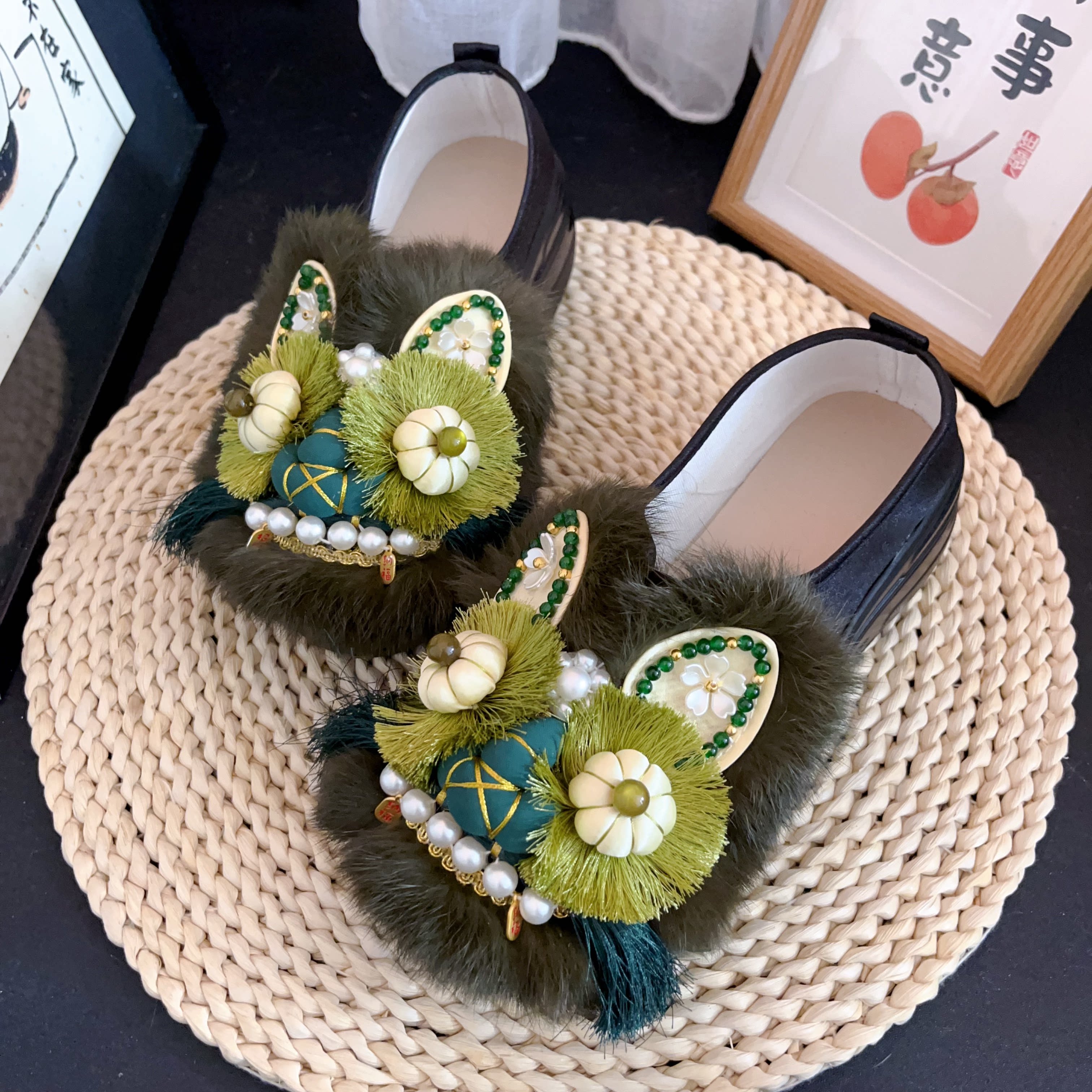 【黛虎踏春】【厚底单鞋】非遗手工虎头鞋真兔毛松糕厚底汉服单鞋