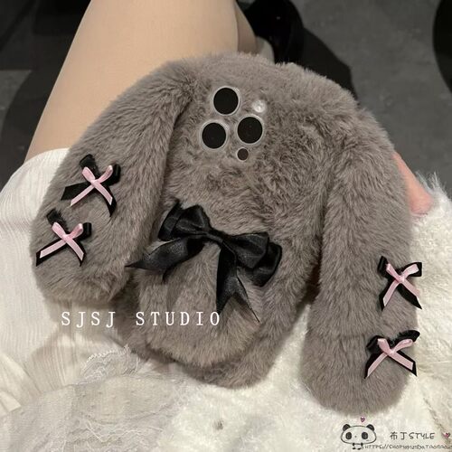 秋冬毛绒适用一加turbo6手机壳1+ace6t网红15/13/12兔子ace3小红书one plus11r蝴蝶结2pro/nord5/n100/ce4/3v
