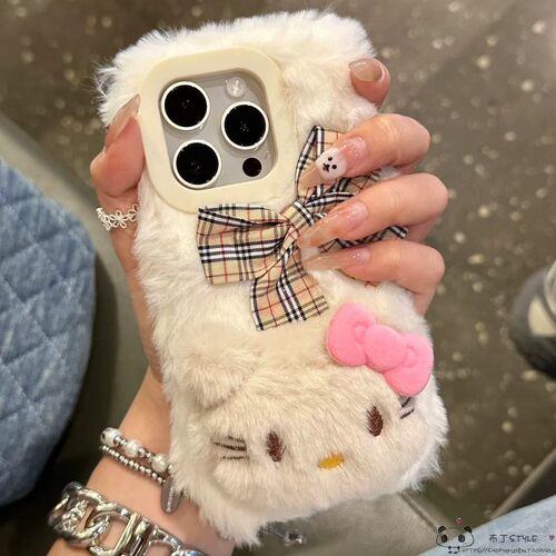 秋冬毛绒kitty猫适用小米17pro max手机壳15pro/14ultra/13可爱civi5/4红米note12pro暖11r网红turbo3/1s/2