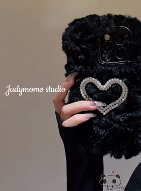 ins黑色毛绒x50爱心neo3真我GT大师探索版2手机壳realme v11/v25