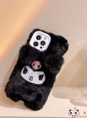 秋冬毛绒reno12/11/10/9/8库洛米OPPO findx7/5手机壳a58/a97黑色k9s真我GT neo6卡通realme V3女a1s毛茸茸4e