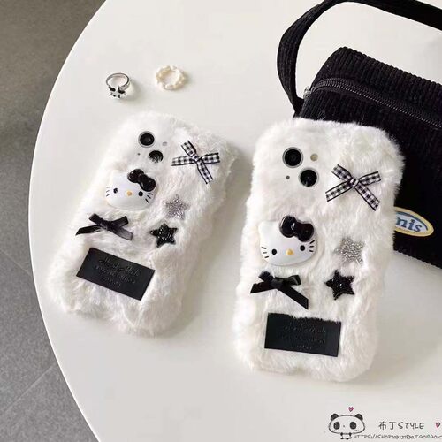 毛绒kitty猫OPPO find x9手机壳8ultra/7秋冬reno4se网红k5/a3/a6/2pro/1女realme15真我GT/a78+/a36a96/a97