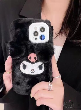 黑色毛绒适用华为nova15手机壳13ultra库洛米12s卡通magic8pro毛茸茸6c秋冬5/4至臻9play7t麦芒11/10se14pro+