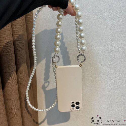 网红珍珠链条适用iPhone17pro max手机壳e/16pro/15plus苹果13mini女12/e防摔14se3斜挎xr/8保护7拎iP11/6/4
