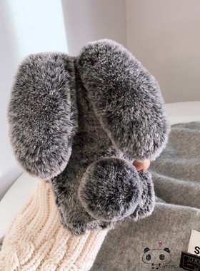 ins毛绒兔子realme15/14/13/12手机壳narzo20/n63真我n55/n53女50i/v60/note70耳朵c33/c35s毛茸茸c85/c61c75