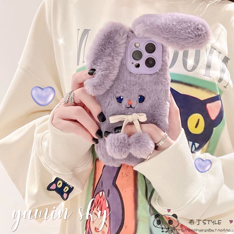 秋冬毛绒紫色兔子适用华为荣耀70手机壳60pro/nova9se/7c/8x女10i