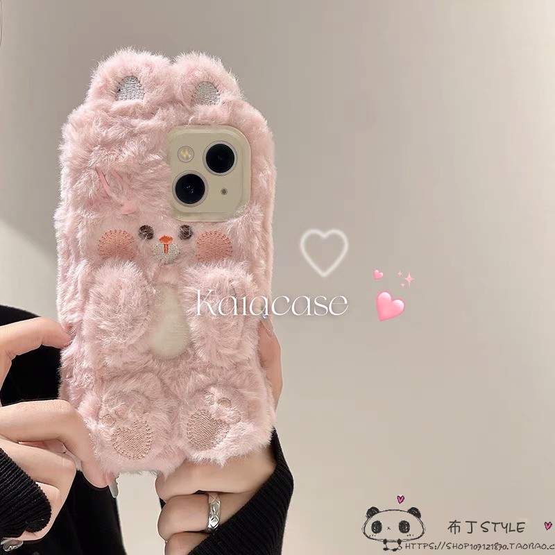 ins秋冬毛绒适用小米14手机壳note12pro新款civi3红米k70兔子11青春10lite网红13k40小红书9a/mix4/2s/k60k50