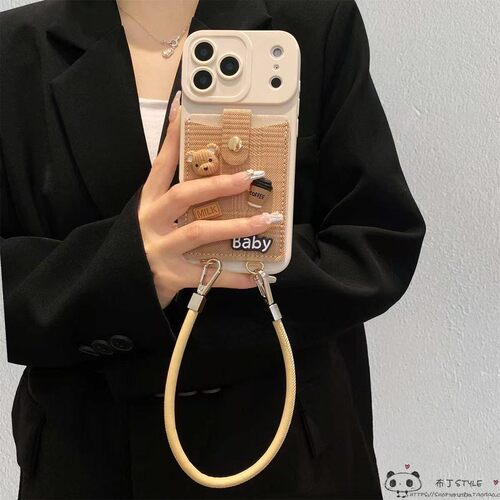 卡通ins小熊卡包realme15/14/13/12手机壳narzo20/n63真我n55/n53女50i/v60手提note70c33创意c35s/c85绳c75x