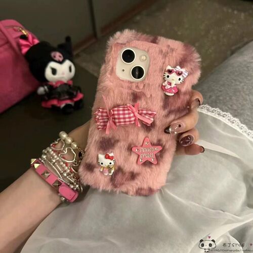 毛绒豹纹猫咪OPPO find x9手机壳8ultra/7reno4se/k5/a3/a6秋冬2pro卡通/1女realme15真我GT/a78+/a36a96/a97