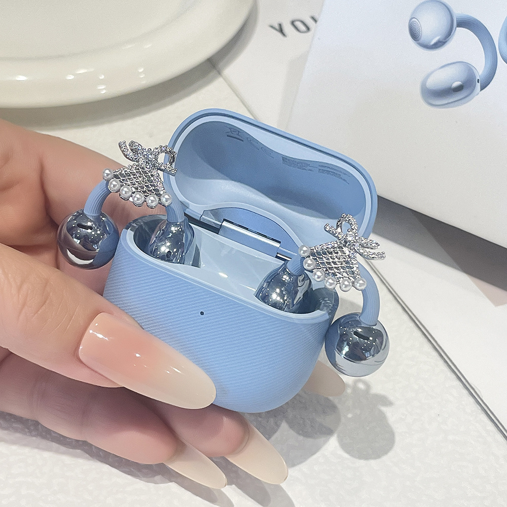蝴蝶结珍珠耳机钻扣开放式耳机夹
