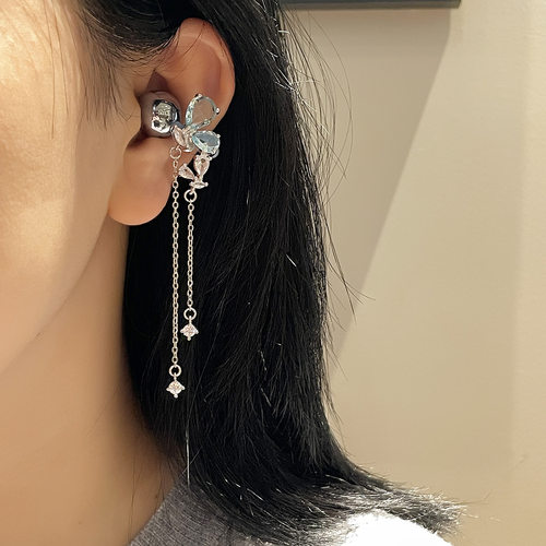 青璃蝶影耳机钻扣耳机夹流苏时尚