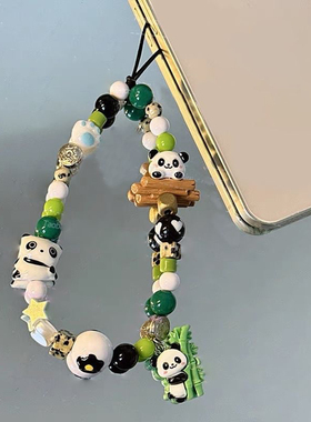 Clove 小熊猫手机链手提短款绿色中国风卡通手机壳绳饰品CCD挂件