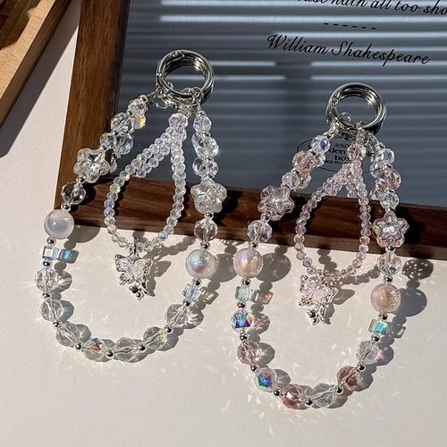 高级感蝴蝶手机链水晶双层钥匙扣