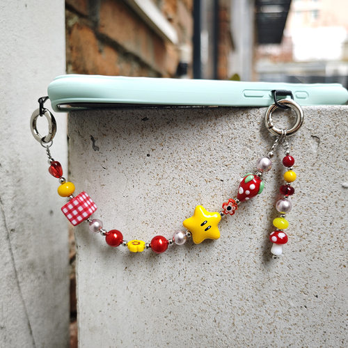 草莓星星手机链女串珠包挂钥匙扣
