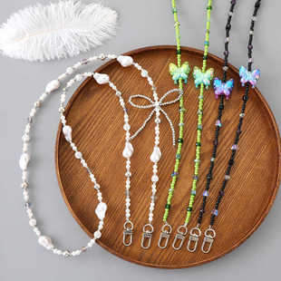 Clove 小清新蝴蝶结手机链斜挎长款甜美串珠扩音器挂链黑绿小包链