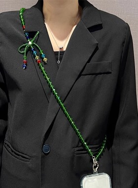 Clove 绿色玻璃水晶串珠手机链斜挎蝴蝶结小包链条扩音器绳高级感