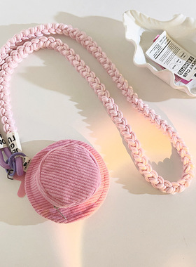 Clove 粉红色小帽子零钱包手机链斜跨粉嫩编织挂绳少女心小包链条