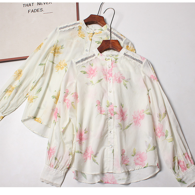 出口单~太美啦~贝壳扣100高支纱棉法式优雅花色衬衫女 春长袖衬衣