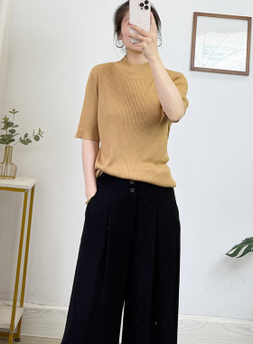 重磅加厚100桑蚕丝高密针织真丝半高领短袖t恤女夏上衣纯色百搭