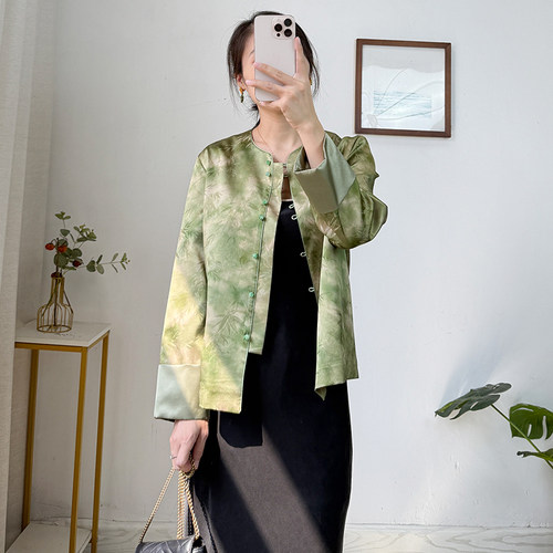 100桑蚕丝重缎竹子提花真丝外套