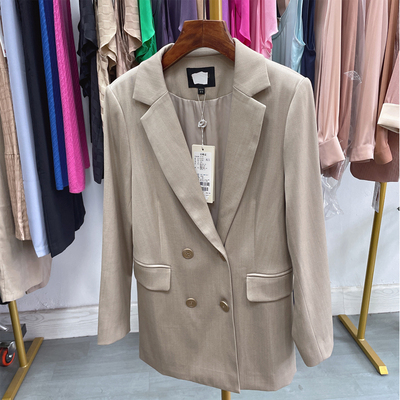 精纺羊毛双排扣西装外套女