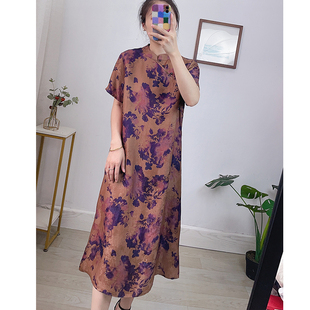 香云纱改良旗袍红云纱真丝连衣裙女夏季满分桑蚕丝半开圆襟裙袍女