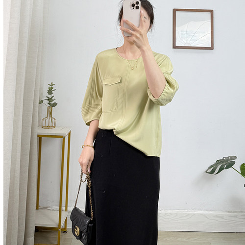 6A级28姆米重绉桑蚕丝真丝宽松短袖衬衫2026春夏