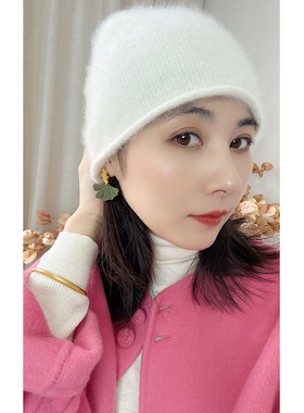 软糯厚实~加厚拉绒羊绒羊毛针织毛线帽女秋冬保暖显脸小堆堆帽冷