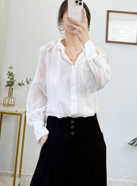 法式优雅~白色轻薄真丝衬衫女100桑蚕丝长袖衬衣简约大气2026新款