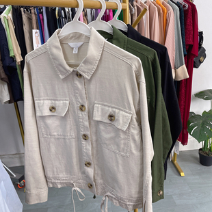 外贸出口单！莱赛尔美式夹克外套女春秋季2024新款工装风短款上衣