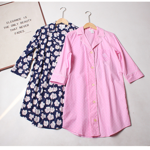 出口单~L~P衬衫女中长款睡裙女款七分袖衬衫裙