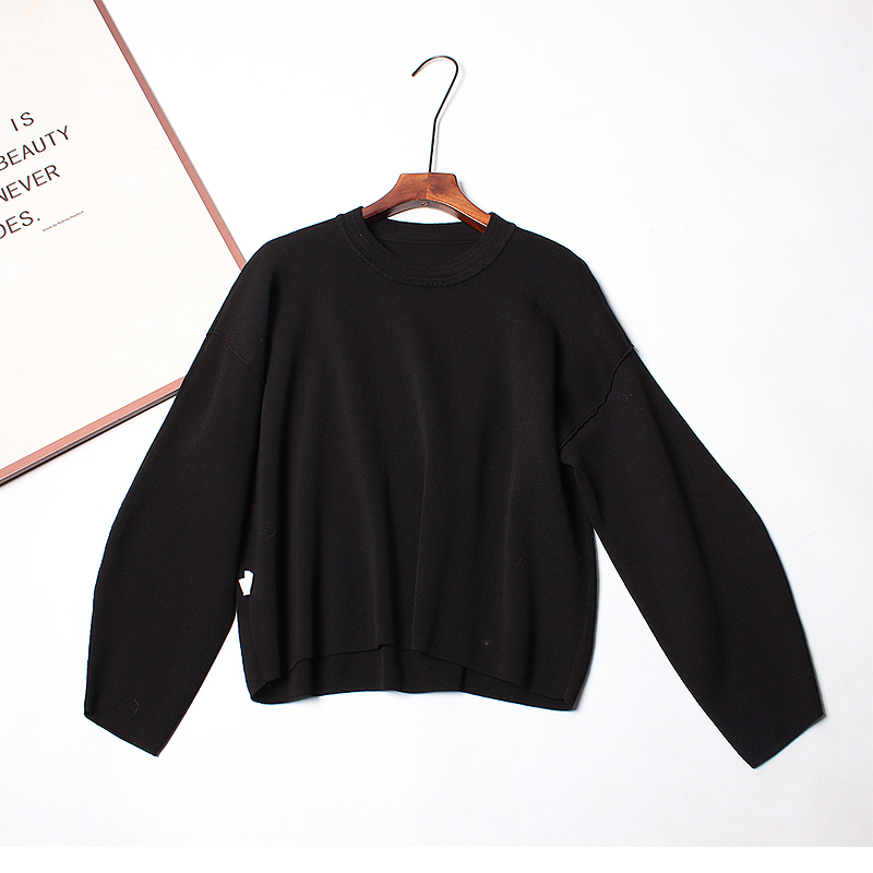 气质粘胶混纺套头圆领宽松针织衫法式外穿上衣女