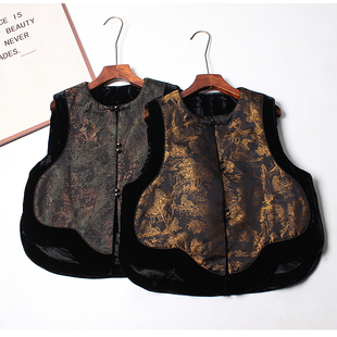 填充100桑蚕丝 真丝宋锦新中式真丝棉丝绒马甲女国风宽松上衣外套