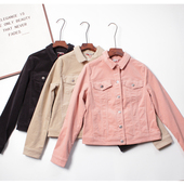 秋冬季 出口德国单 98棉灯芯绒外套女短款 翻领宽松高级感夹克上衣