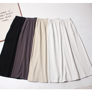 A字长裙子 文艺高级感半身裙松紧腰休闲棉卫裙女春秋季 松弛感 法式