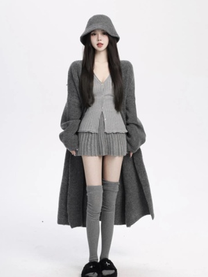 纯欲毛衣套装针织开衫高腰半身裙