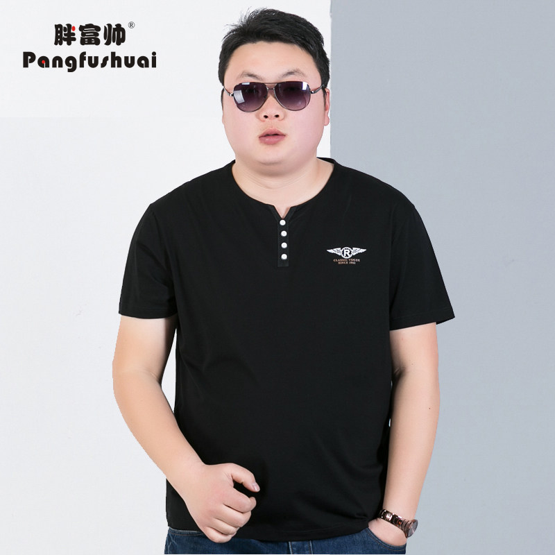 男士纯棉小V领短袖T恤胖子加肥加大码夏季体恤肥佬纯色宽松薄上衣|ruв категории Мужская одежда, футболка - от Buy2taobao.com для оказания профессиональной услуги покупки агента Taobao