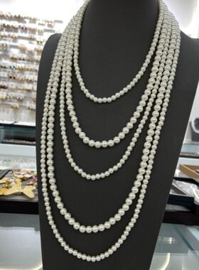 法式轻奢欧美简约多层高亮施家珍珠女式项链 长款多层毛衣链饰品