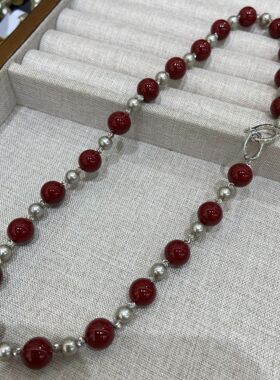 10mm高光美拉德摩卡棕安哥拉红混彩珍珠项链锁骨链手链