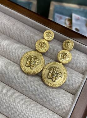法式复古铜镀素金浮雕时尚头像银针耳坠网红同款个性美人头耳环