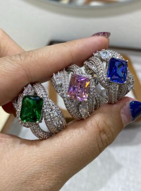 潮潮时尚小众设计感多彩宝石8码指环女流行爆款水晶锆石戒指