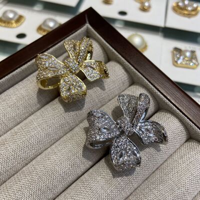 新款轻奢小众甜美少女可爱锆石蝴蝶结戒指女超仙蝴蝶开口戒子