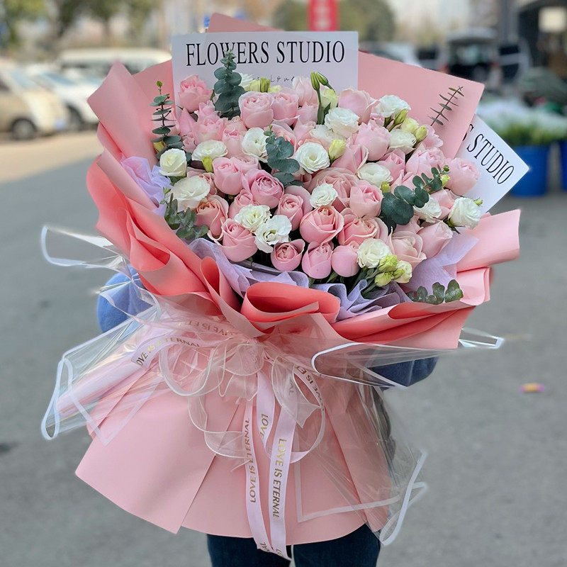 西安鲜花花店同城速递52枝粉玫瑰红玫瑰花束送女友生日道歉纪念日